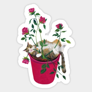 Cat among roses Sticker